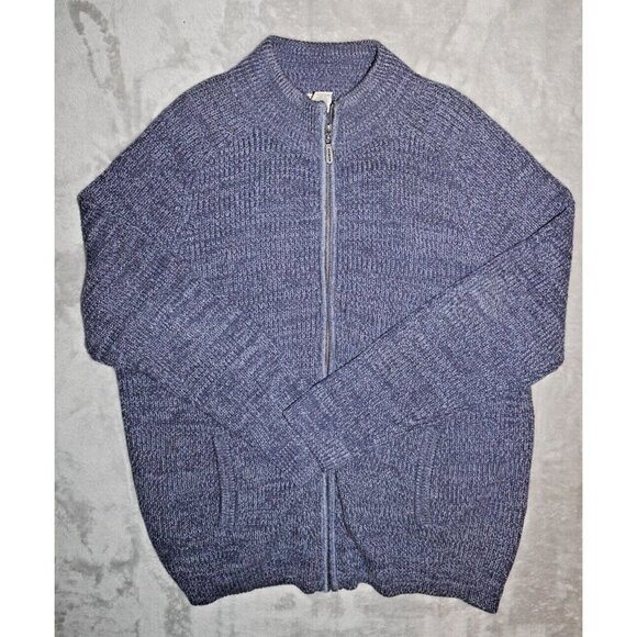 L.L. Bean Men's Blue Full Zip Sweater XL Tall Cotton Marled Knit - Picture 2 of 16